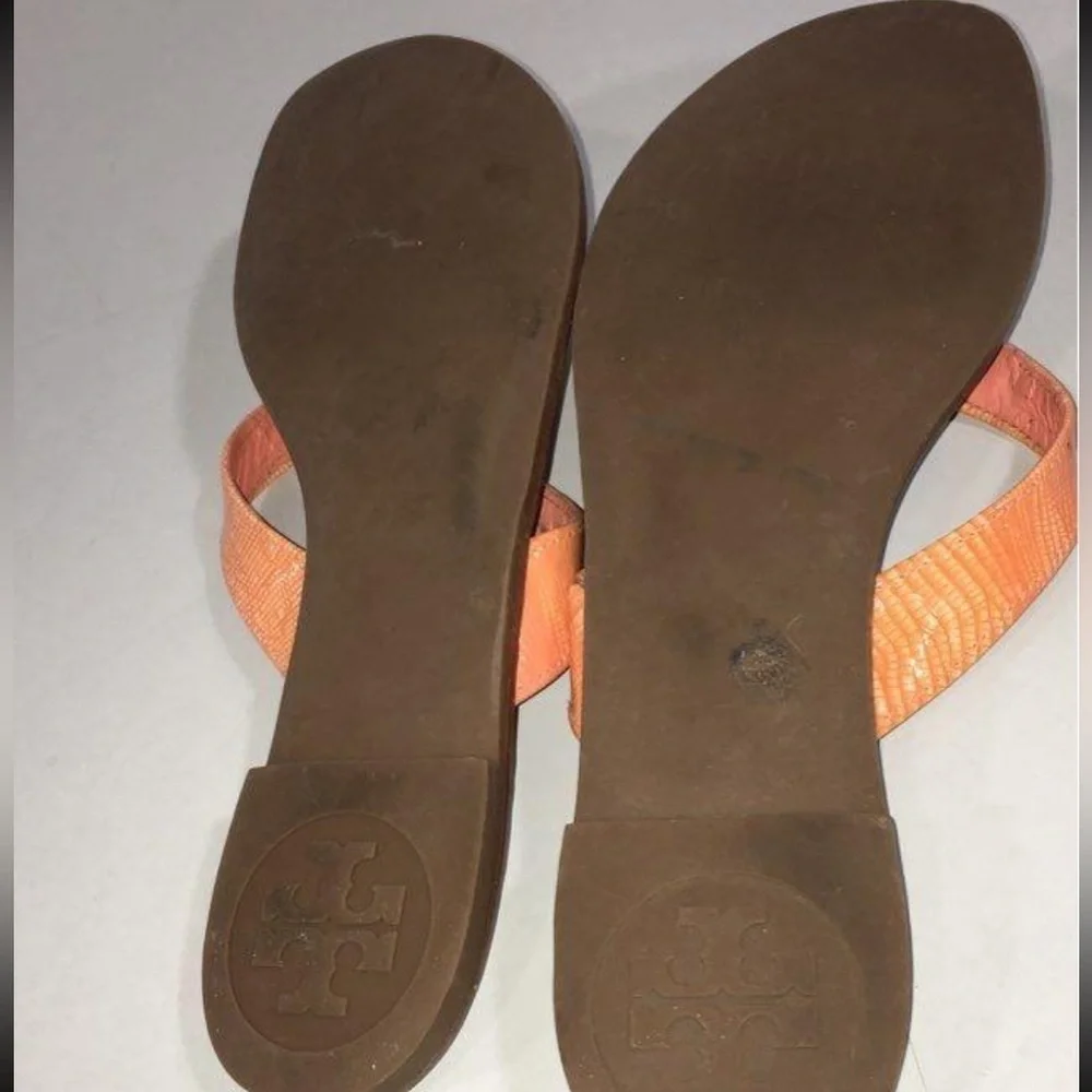 Women’s Tory Burch Orange Leather Thong Flats Sandals Size 8M